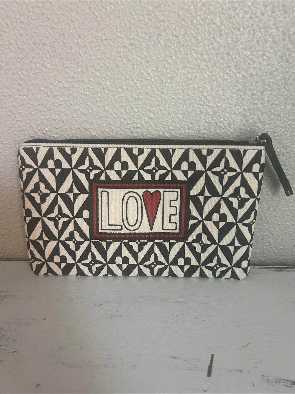 Brighton Black White Canvas Pouch with Red Accent